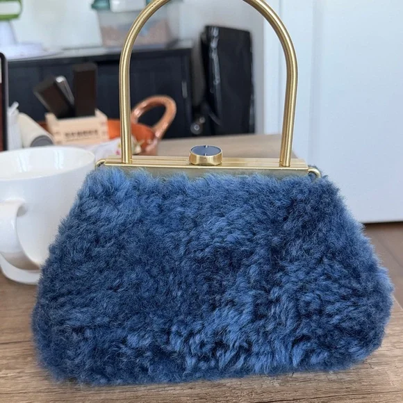 Cult Gaia Blue Textured Mini Bag with Gold Handle - Picture 2 of 5